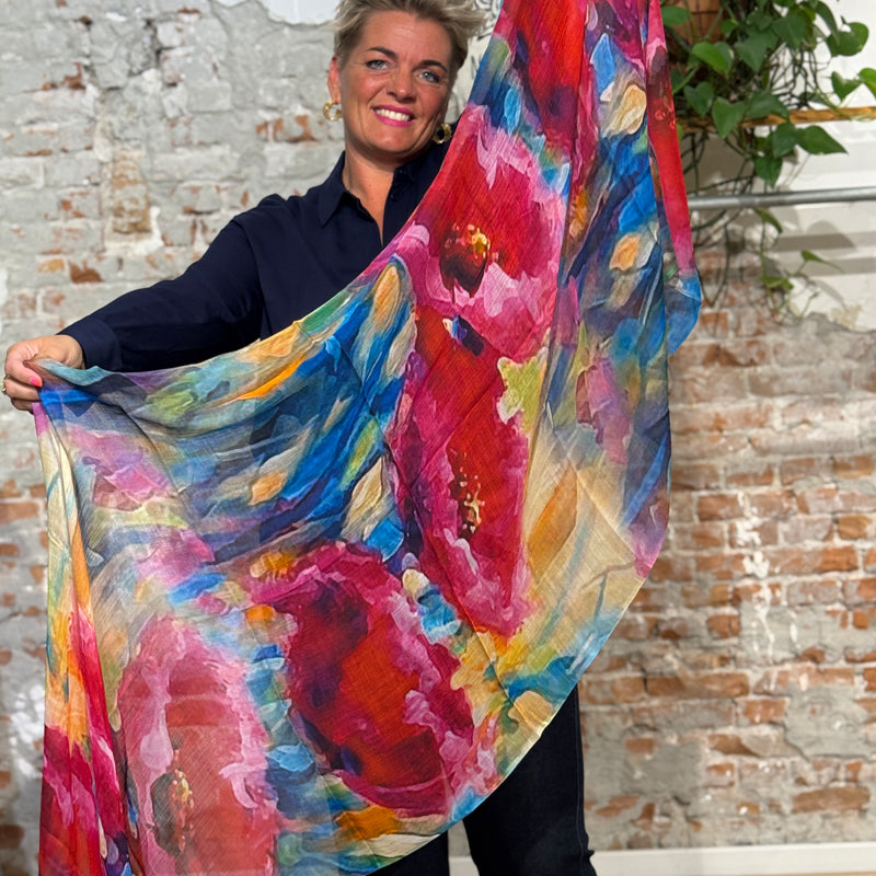 FAIRTRADE Seidenschal mit Print POPPY FLOWER aus reiner Seide