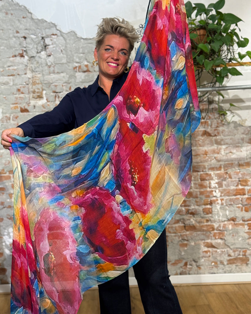 FAIRTRADE Seidenschal mit Print POPPY FLOWER aus reiner Seide