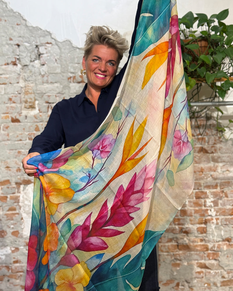 FAIRTRADE zijden sjaal met print INDIAN SUMMER van pure zijde
