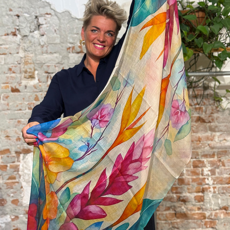 FAIRTRADE Seidenschal mit Print POPPY FLOWER aus reiner Seide