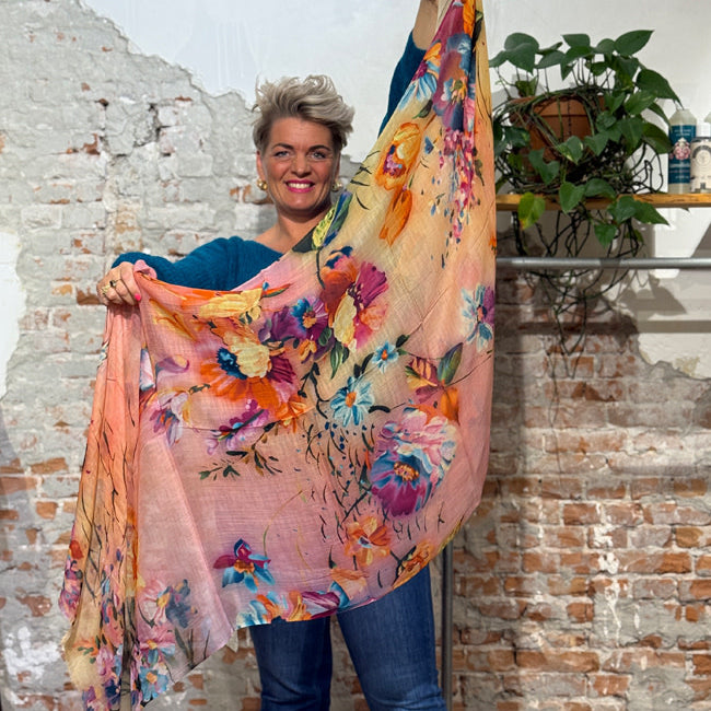 FAIRTRADE zijden sjaal met print SUMMER DAY van pure zijde