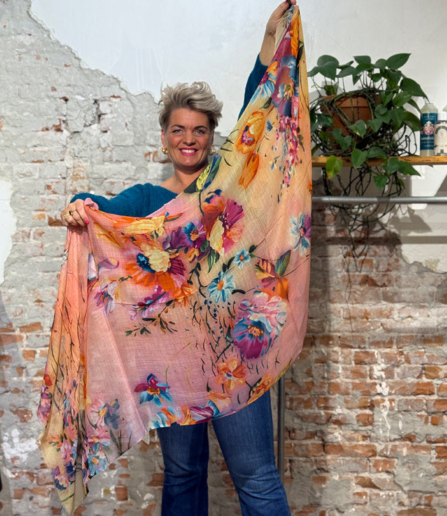 FAIRTRADE zijden sjaal met print SUMMER DAY van pure zijde