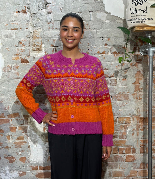 AIKUSS gekleurd wollen vest EMILIA FUCHSIA van alpaca
