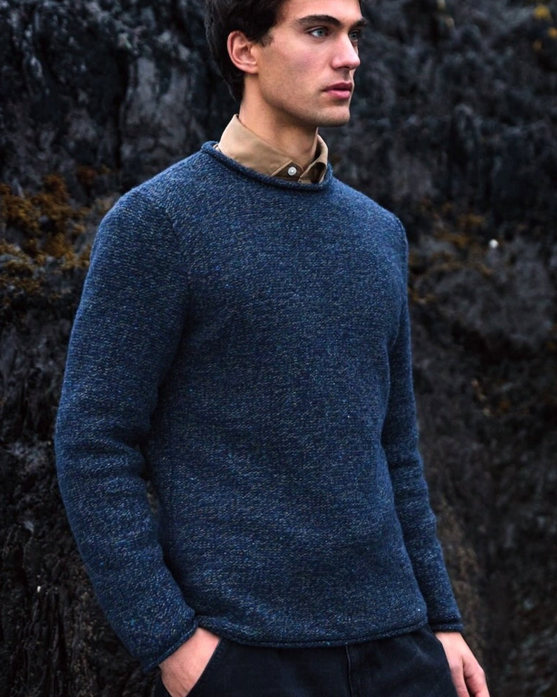 Wollen trui TED BLUE BARK van merino en cashmere FISHERMAN