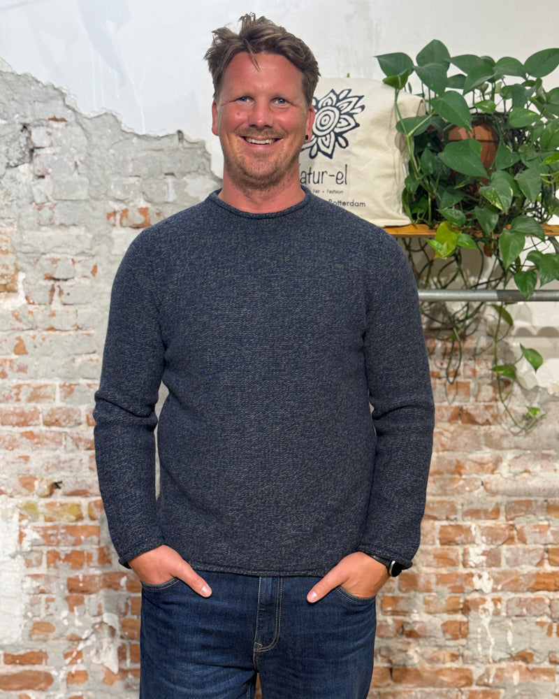 Wollen trui TED BLUE BARK van merino en cashmere FISHERMAN