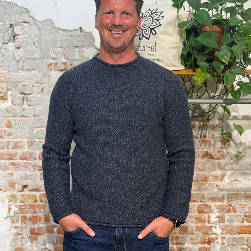 TED BLUE BARK merino and cashmere FISHERMAN wool sweater