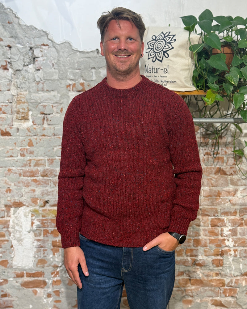 FISHERMAN wollen trui van pure merino YUSUF CRANBERRY