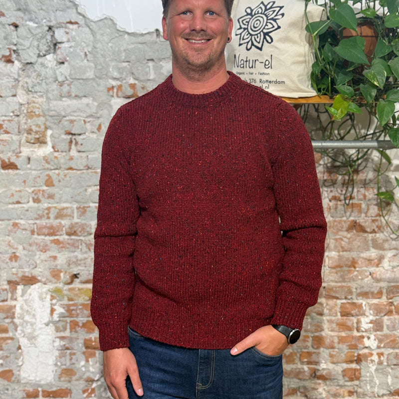 FISHERMAN wool sweater in pure merino YUSUF CRANBERRY