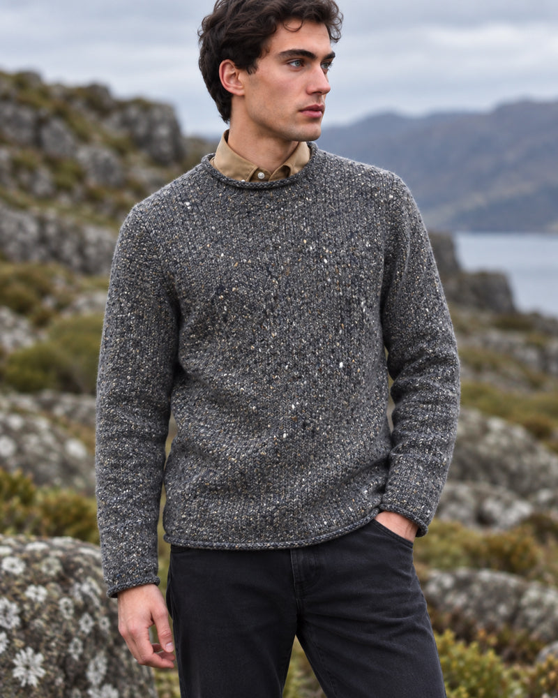 FISHERMAN wollen trui van pure merino JOEP STEEL WOOL