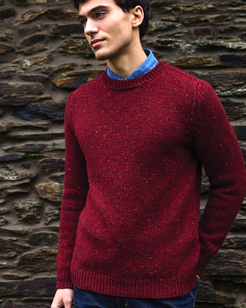 FISHERMAN wollen trui van pure merino YUSUF CRANBERRY