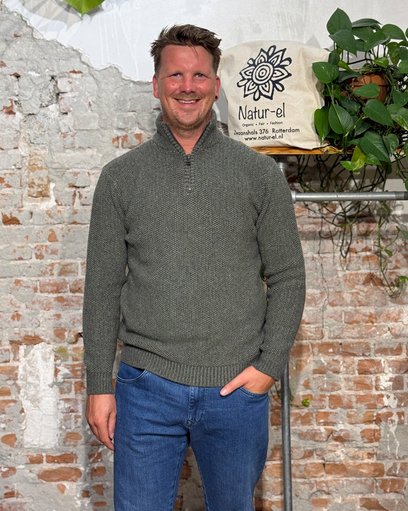 FISHERMAN Woolen fisherman's sweater with zipper BAS FIELD lambswool
