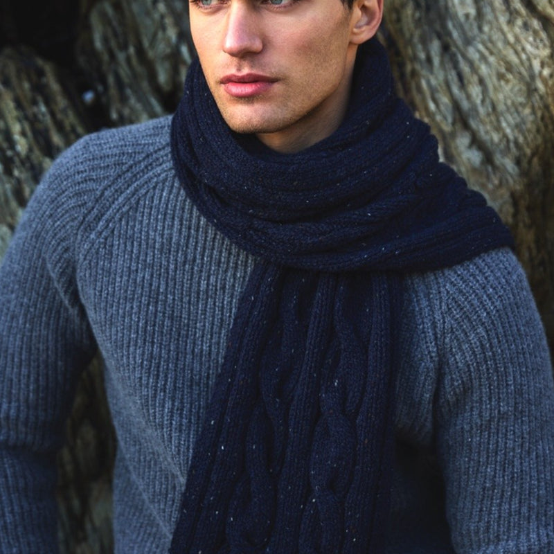 Wollen shawl met kabelpatroon SILENT NIGHT unisex FISHERMAN