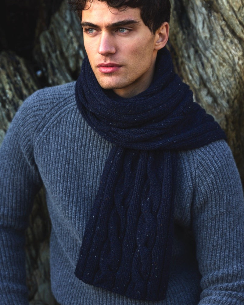 Wollen shawl met kabelpatroon SILENT NIGHT unisex FISHERMAN