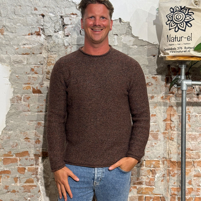 Wollen trui TED CHESTNUT van merino en cashmere FISHERMAN