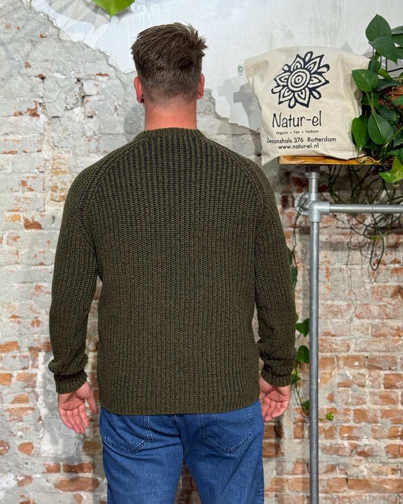 FISHERMAN wool sweater in merino and cashmere JORIS OLIVE NAVY
