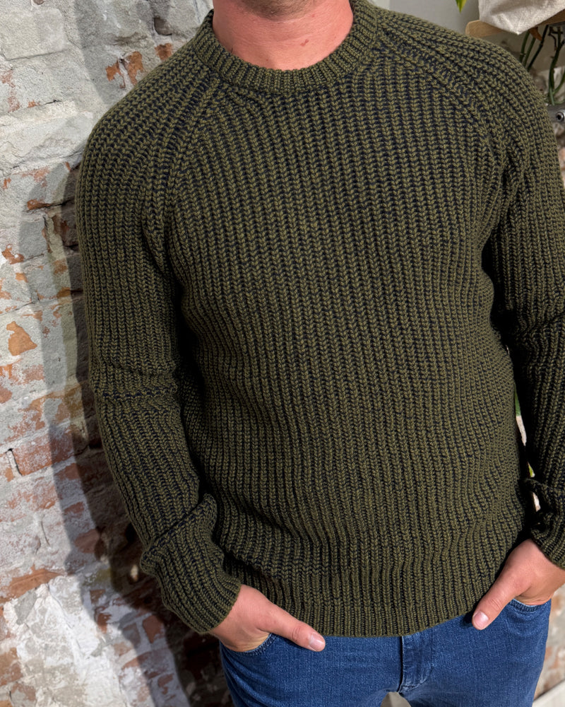 FISHERMAN wool sweater in merino and cashmere JORIS OLIVE NAVY