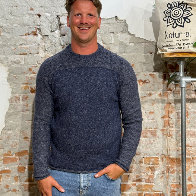 FISHERMAN Wollen trui HANS INDIGO van pure merinowol