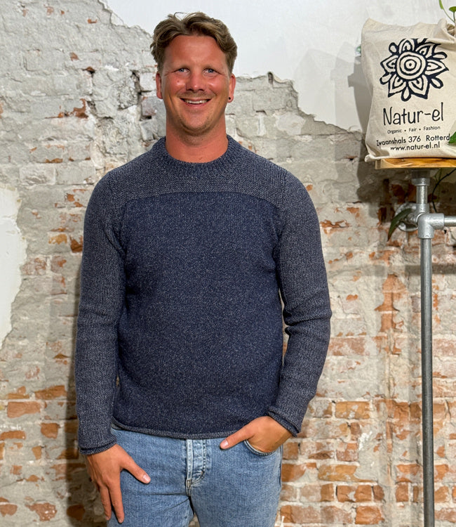 FISHERMAN Wollen trui HANS INDIGO van pure merinowol