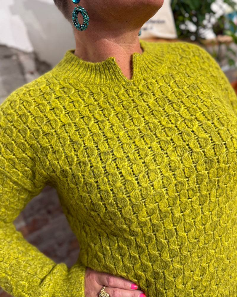 FISHERMAN wollen kabel trui ANNAH HONEYCOMB apple