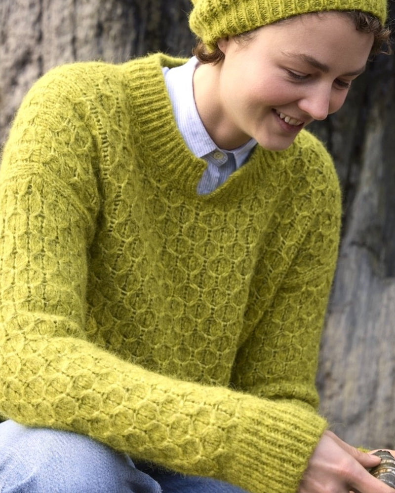 FISHERMAN wollen kabel trui ANNAH HONEYCOMB apple