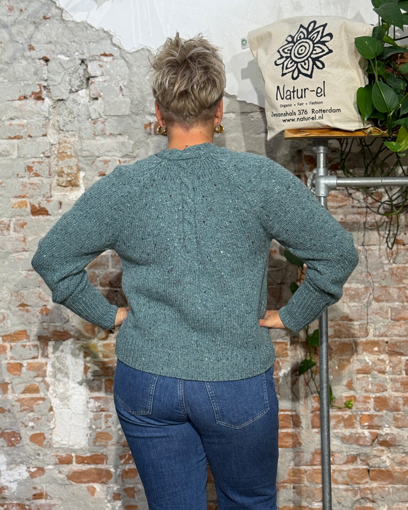 FISHERMAN wool cardigan YMKJE JADE in pure merino