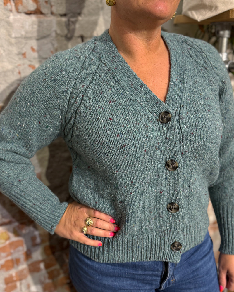 FISHERMAN wool cardigan YMKJE JADE in pure merino