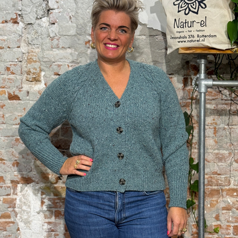 FISHERMAN wool cardigan YMKJE JADE in pure merino