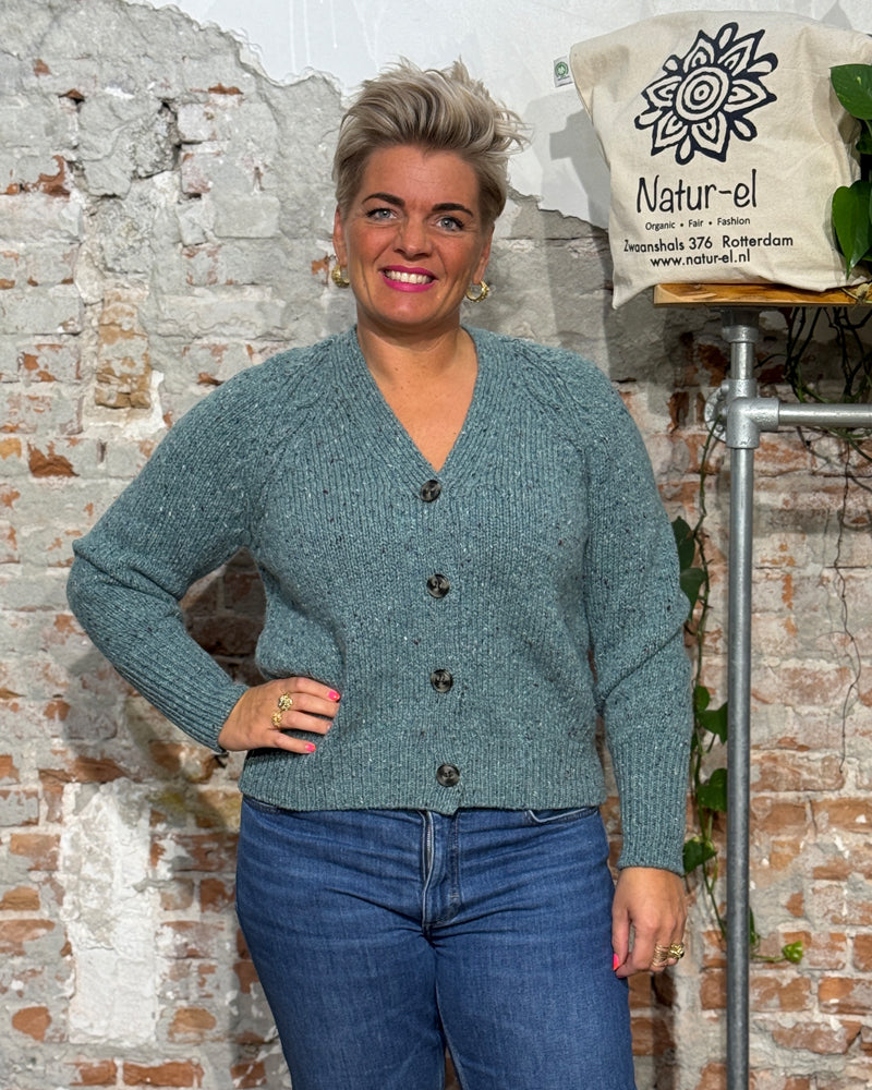 FISHERMAN wool cardigan YMKJE JADE in pure merino