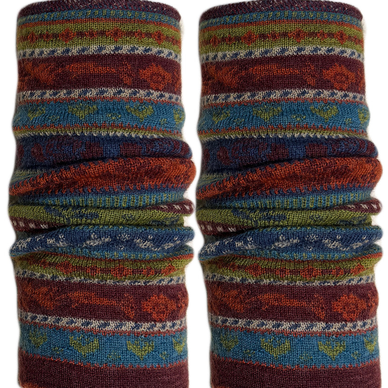 FLOMAX Leg Warmers 100% organic wool TANJA BURGUNDY STRIPES