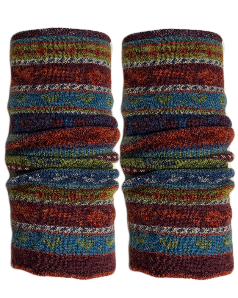 FLOMAX Leg Warmers 100% organic wool TANJA BURGUNDY STRIPES