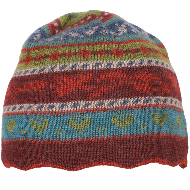FLOMAX beanie 100% organic wool FAMKE BURGUNDY STRIPES
