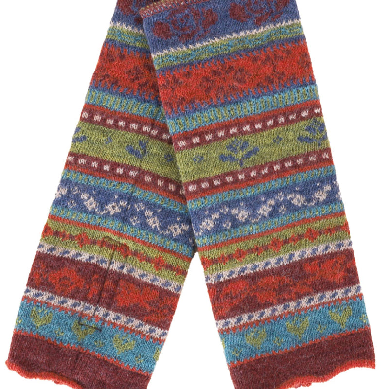 FLOMAX Wrist warmers 100% organic wool LISA BURGUNDY STRIPES