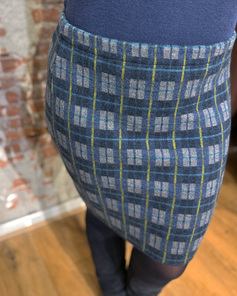 FLOMAX JUNA BLUE plaid wool skirt in pure organic wool