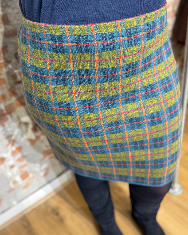 FLOMAX plaid wool tweed skirt JUNA GREEN made of pure organic wool