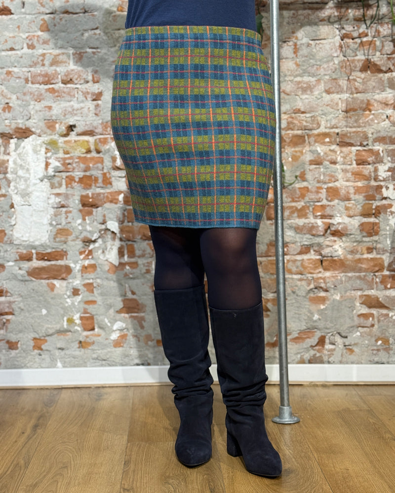 FLOMAX geruite wollen tweed rok JUNA GREEN van pure biologische wol