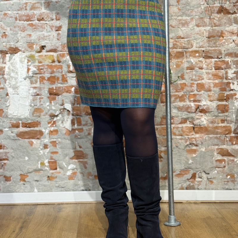FLOMAX plaid wool tweed skirt JUNA GREEN made of pure organic wool