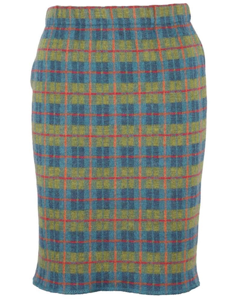 FLOMAX geruite wollen tweed rok JUNA GREEN van pure biologische wol