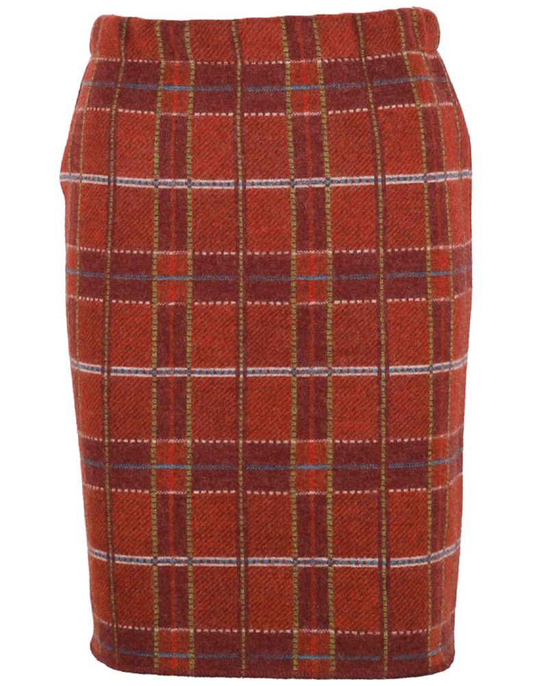 FLOMAX checked wool skirt JUNA RUST in pure organic wool