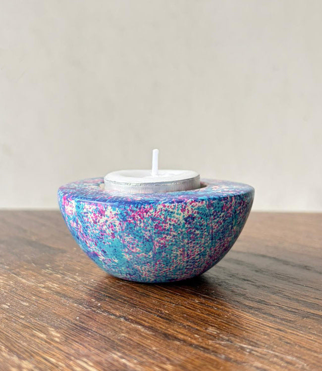 FAIRTRADE gekleurde waxinelichhouder van speksteen AQUA BLUE