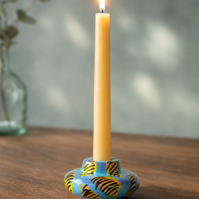 FAIRTRADE gekleurde kaarsen houder van speksteen YELLOW BLUE