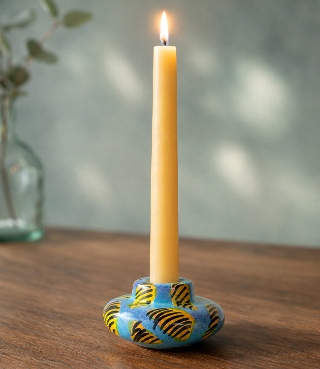FAIRTRADE gekleurde kaarsen houder van speksteen YELLOW BLUE