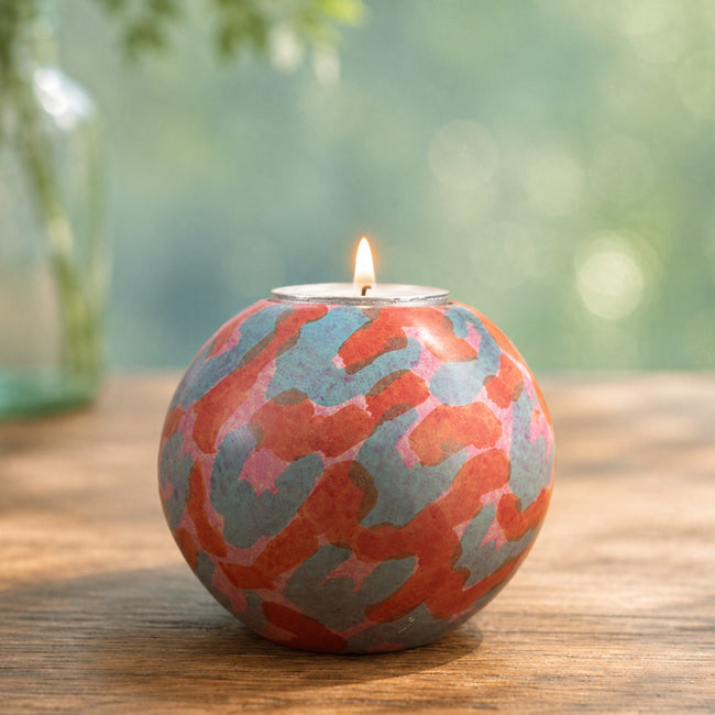 FAIRTRADE gekleurde waxinelichthouder van speksteen WILD PINK