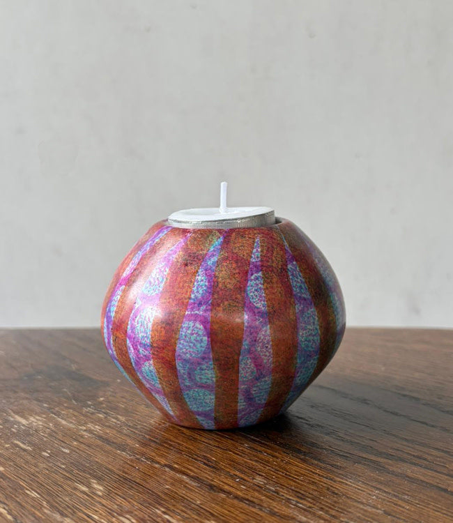 FAIRTRADE gekleurde waxinelichthouder van speksteen STRIPES