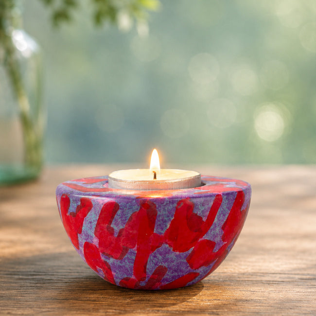 FAIRTRADE gekleurde waxinelichhouder van speksteen RED PURPLE