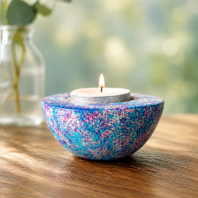 FAIRTRADE gekleurde waxinelichhouder van speksteen AQUA BLUE