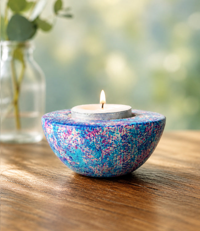 FAIRTRADE gekleurde waxinelichhouder van speksteen AQUA BLUE