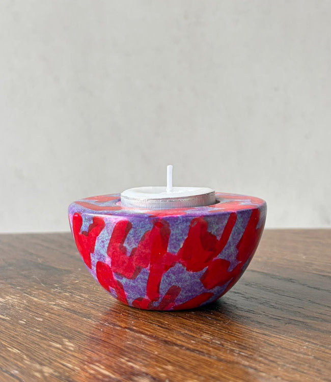 FAIRTRADE gekleurde waxinelichhouder van speksteen RED PURPLE