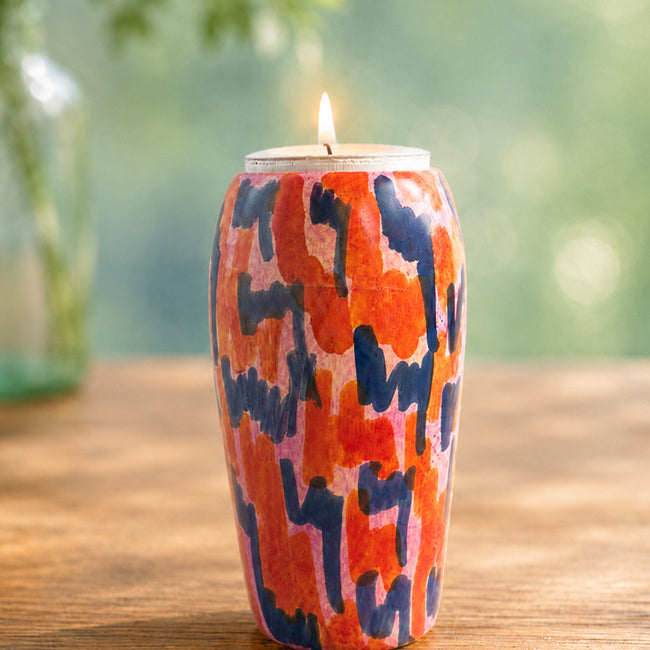 FAIRTRADE gekleurde waxinelichthouder van speksteen PURPLE ORANGE