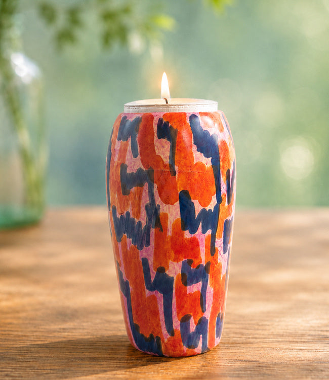 FAIRTRADE gekleurde waxinelichthouder van speksteen PURPLE ORANGE