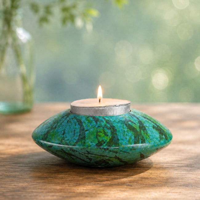 FAIRTRADE gekleurde waxinelichthouder van speksteen GREEN